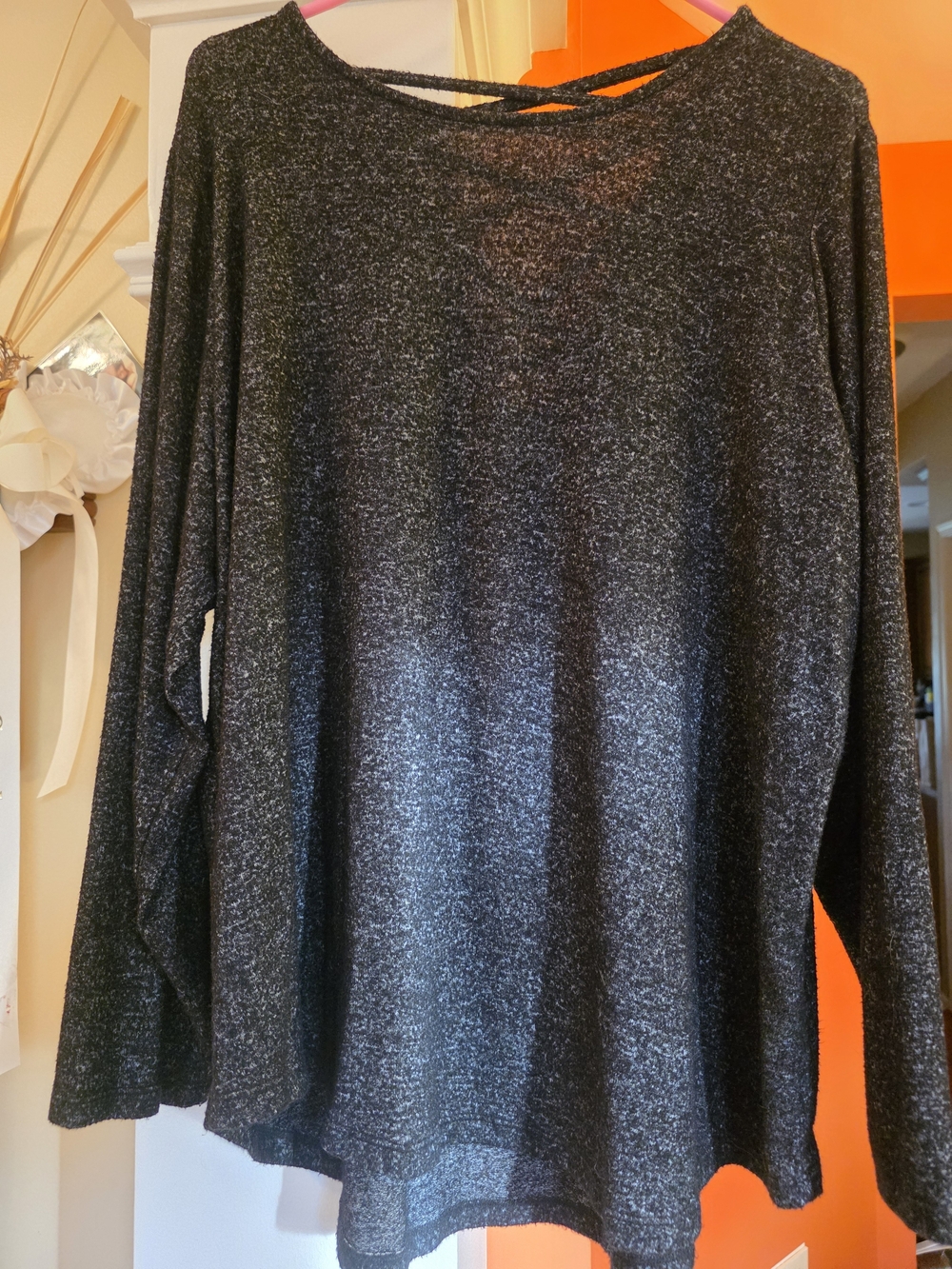 Market & Spruce Women's Charcoal Scoop Neck Sweater with Crisscross Back